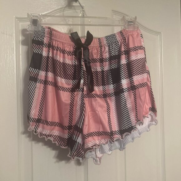 Pajamas Pjs 2 Set Size S Pink & Black Plaid Women's Spaghetti Straps Shorts New - Picture 4 of 10